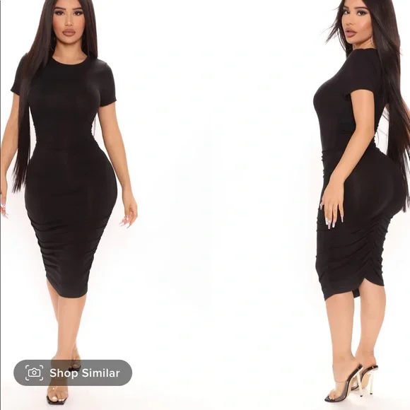 Fashion Nova | Dresses | Fashion Nova Small Black Scrunch Midi Dress |  Poshmark